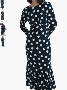 Nobody's Child Sally Polka Dot Long Sleeve Mermaid Dress, size 10